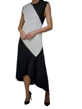 DKNY WOMENS PINSTRIPE JEWEL-NECK S BLACK   IVORY 10  NWT